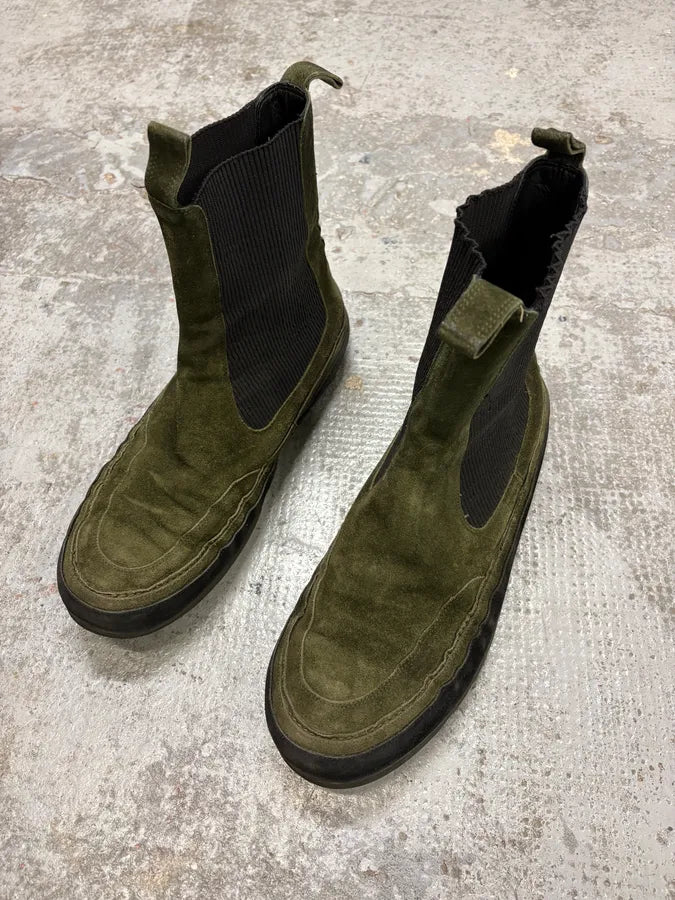 Ann Demeulemeester Khaki Green Suede Leather Boots RXrFdrD 2