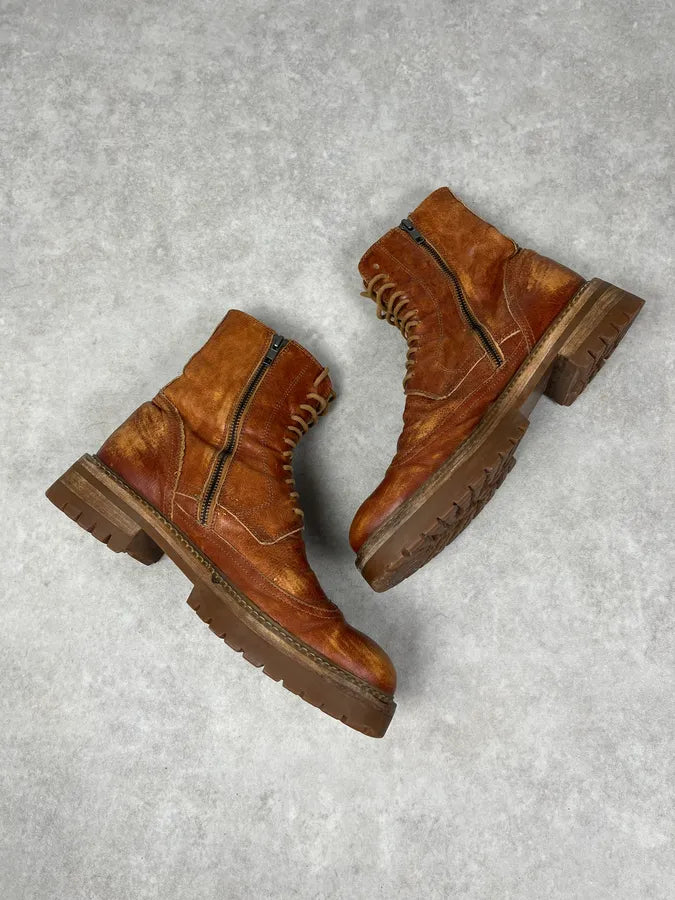 Ann Demeulemeester Brown Eroded Leather Ankle Boots FeOUNnr 4