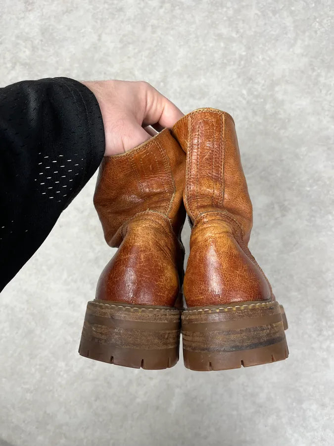 Ann Demeulemeester Brown Eroded Leather Ankle Boots FeOUNnr 5