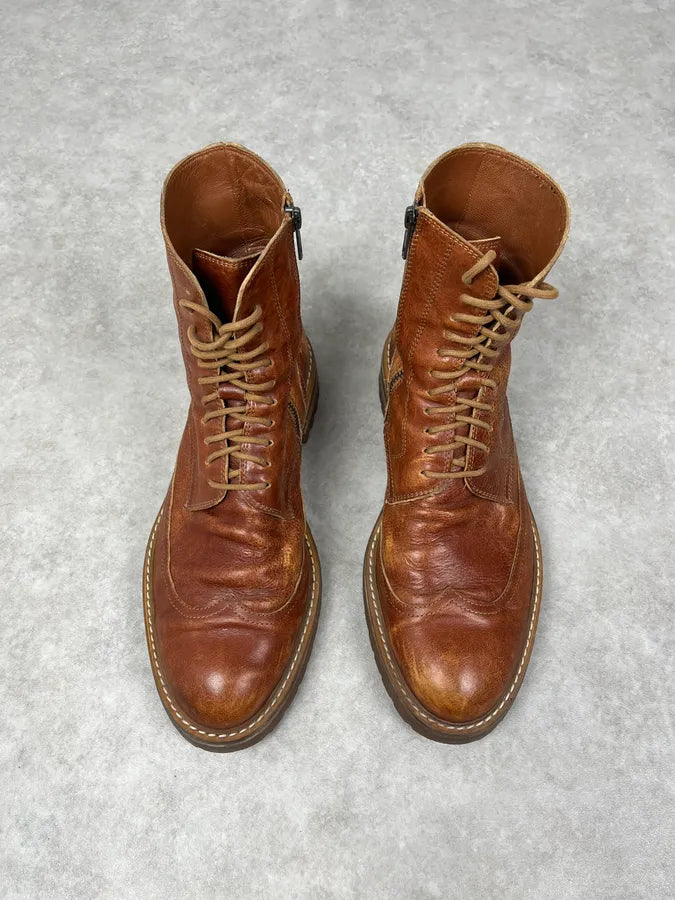 Ann Demeulemeester Brown Eroded Leather Ankle Boots FeOUNnr 1