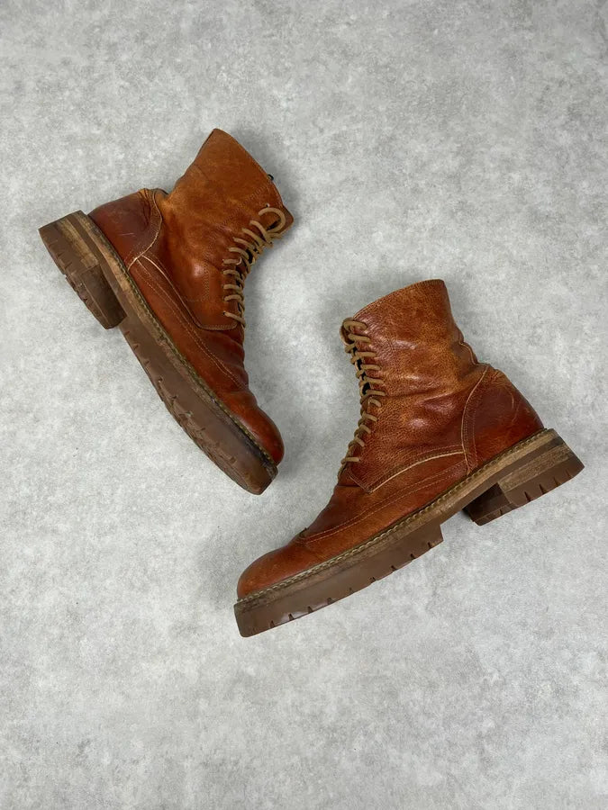 Ann Demeulemeester Brown Eroded Leather Ankle Boots FeOUNnr 2