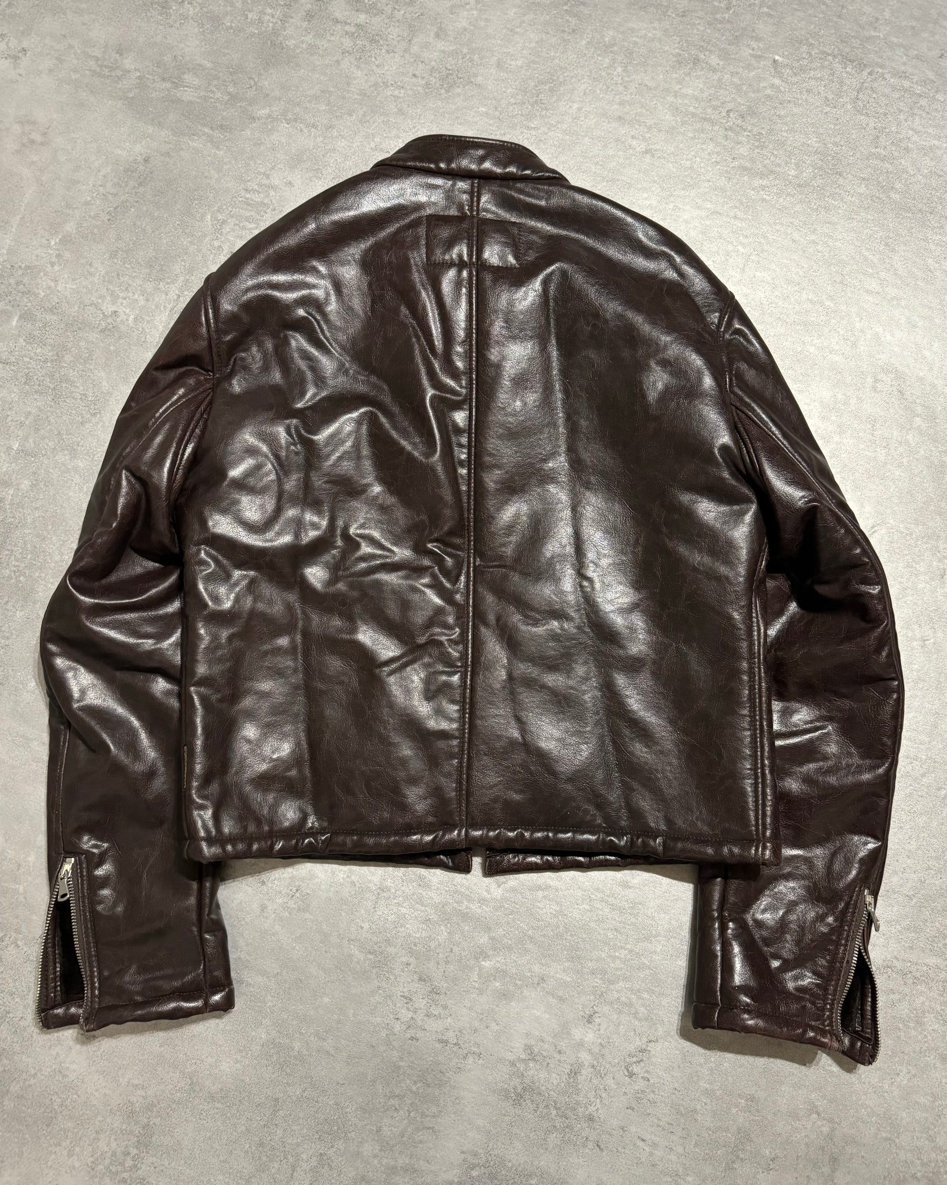 2000s Armani Brut Brown Robust Biker Leather Jacket (M) - 2