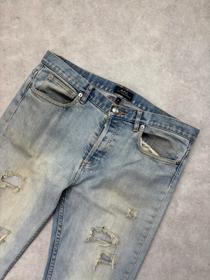 A.P.C. Slim Sunfaded Distressed Blue Denim Jeans cNUSIVP 4