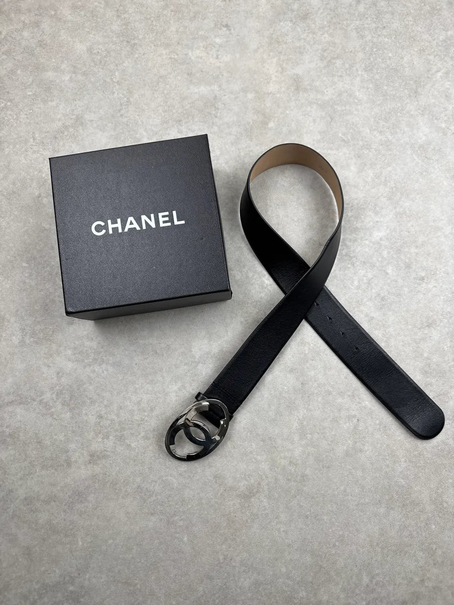 2010s Chanel Black Leather Double C Signature Oval Buckle Belt arZLOtgF 0