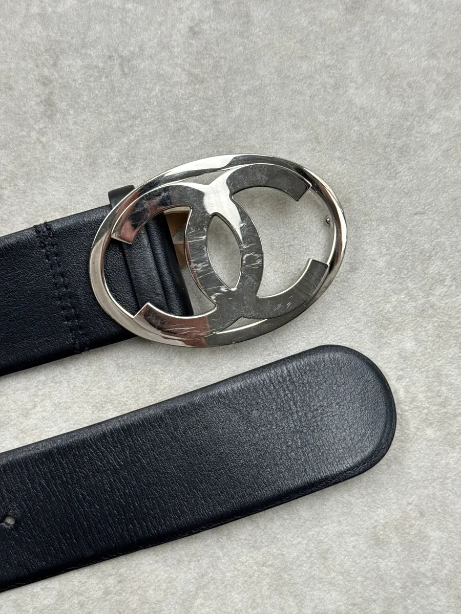 2010s Chanel Black Leather Double C Signature Oval Buckle Belt arZLOtgF 4