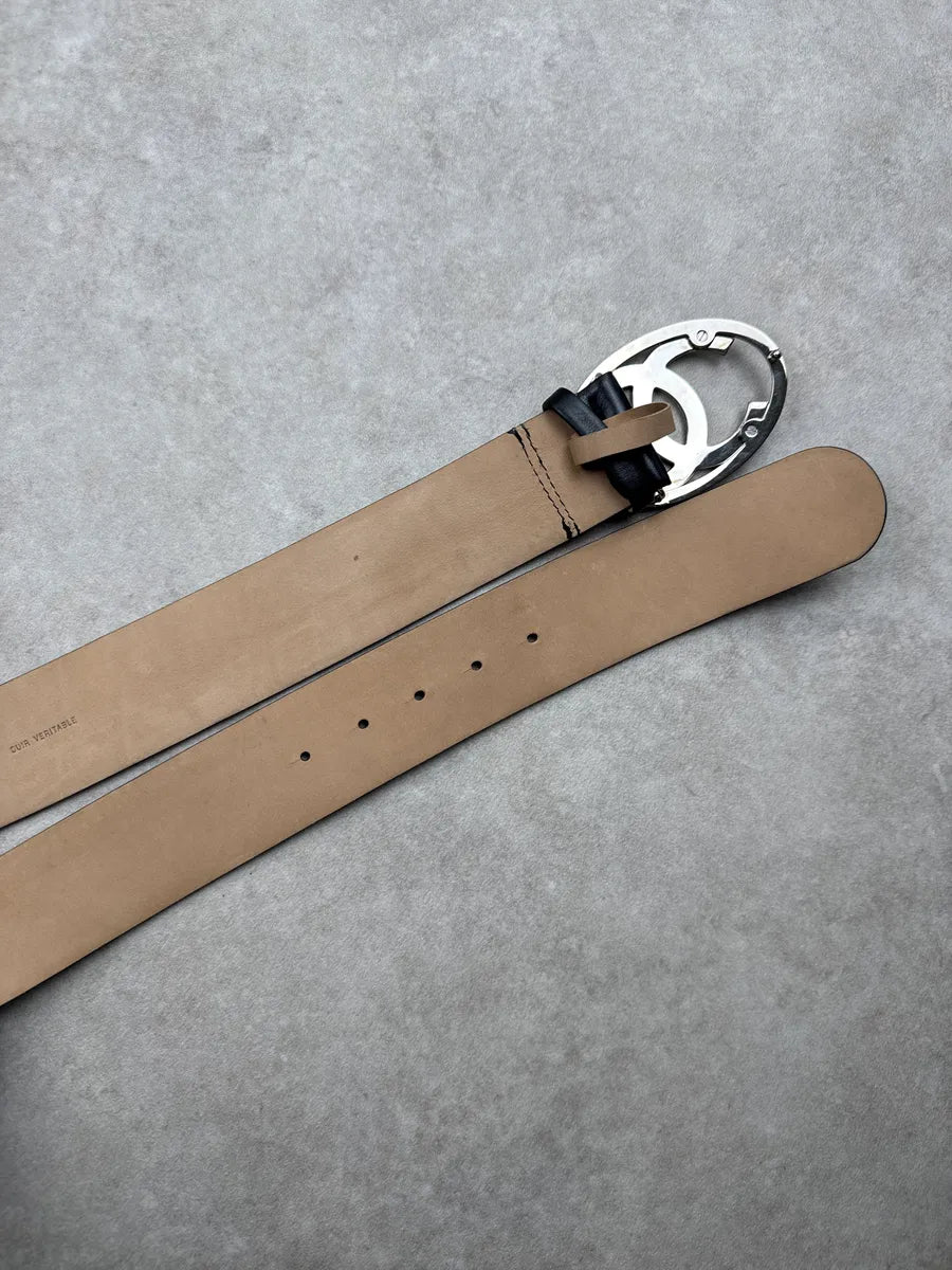 2010s Chanel Black Leather Double C Signature Oval Buckle Belt arZLOtgF 5