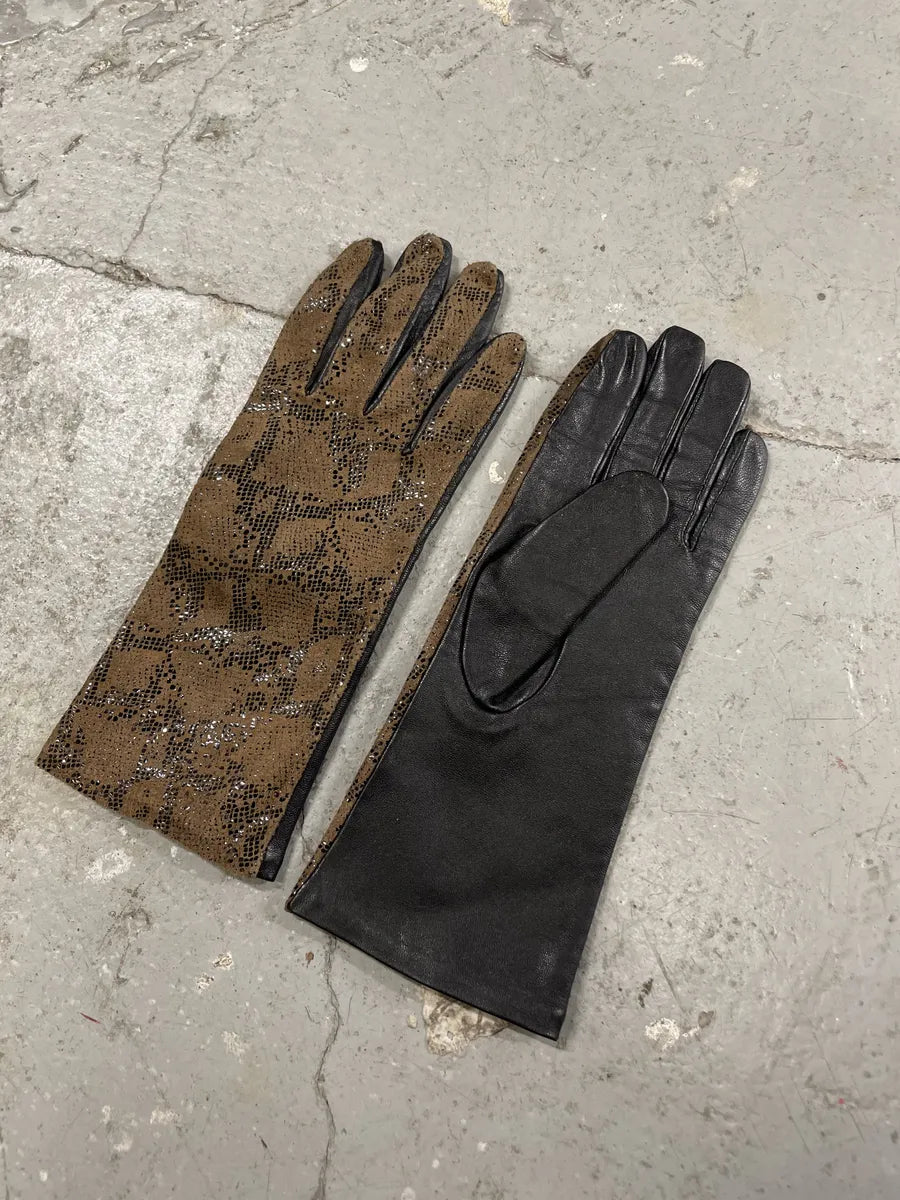 Archival Brown Python Effect Leather Gloves (OS) 1
