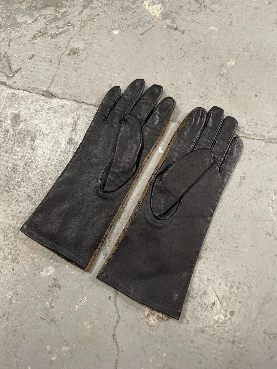 Archival Brown Python Effect Leather Gloves (OS) 2