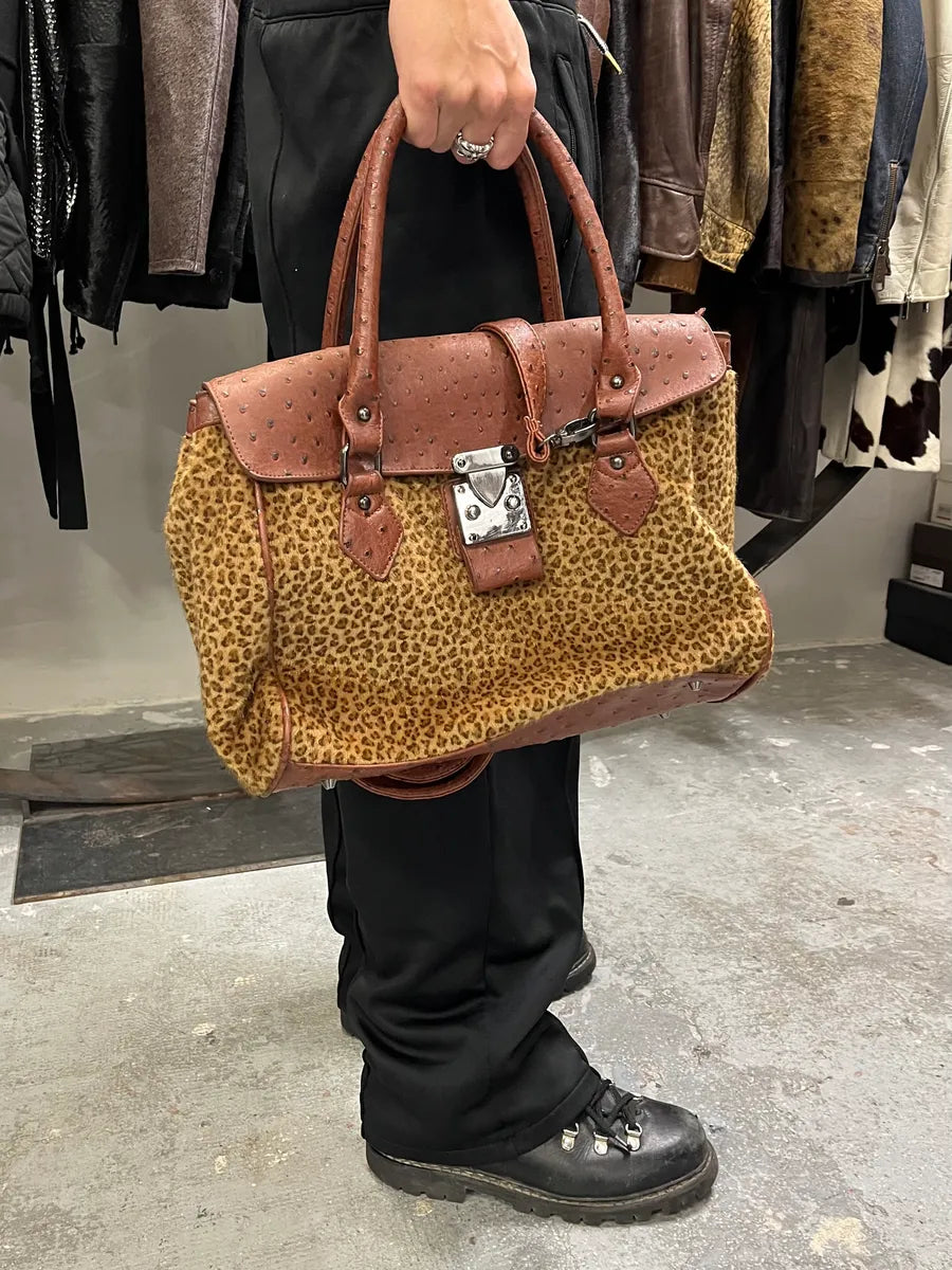 Archive Artisanal Brown Ostrich Embossed Leather Leopard Effect Bag (OS) wNOBnhG 0