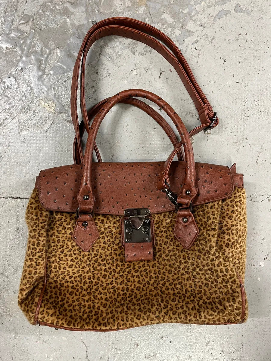 Archive Artisanal Brown Ostrich Embossed Leather Leopard Effect Bag (OS) wNOBnhG 1