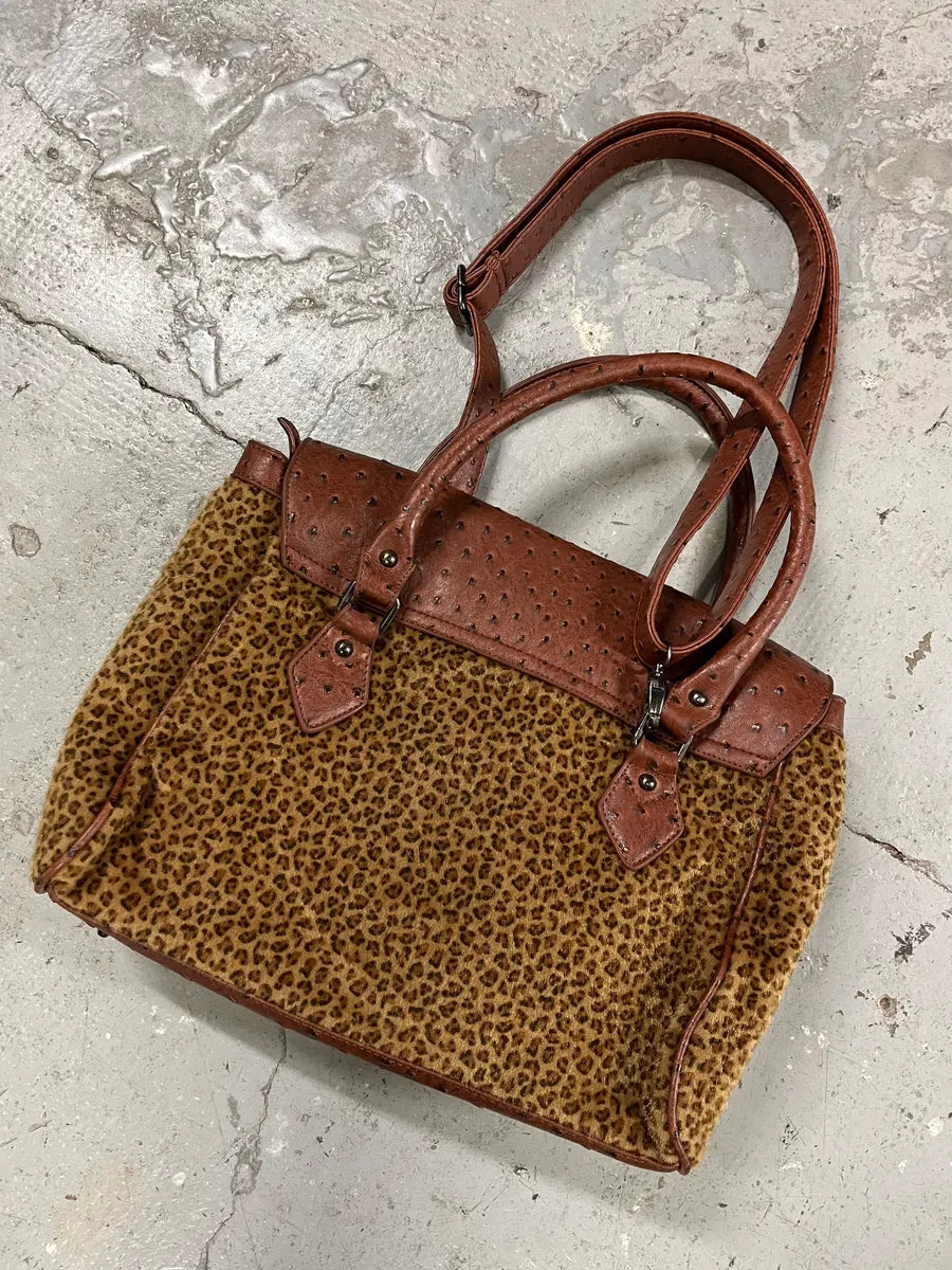 Archive Artisanal Brown Ostrich Embossed Leather Leopard Effect Bag (OS) wNOBnhG 2