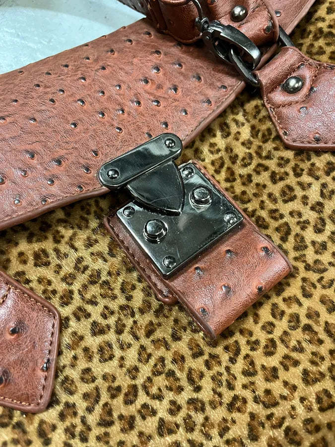 Archive Artisanal Brown Ostrich Embossed Leather Leopard Effect Bag (OS) wNOBnhG 3