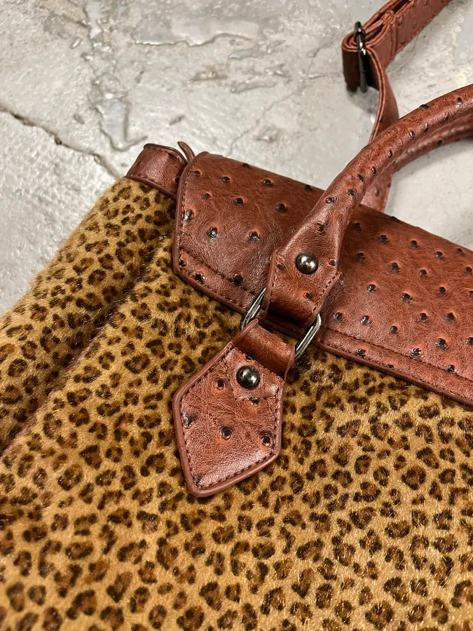 Archive Artisanal Brown Ostrich Embossed Leather Leopard Effect Bag (OS) wNOBnhG 4