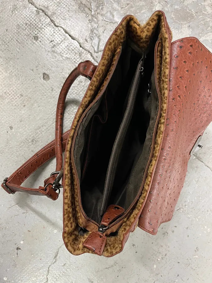 Archive Artisanal Brown Ostrich Embossed Leather Leopard Effect Bag (OS) wNOBnhG 6