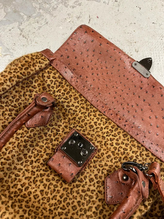 Archive Artisanal Brown Ostrich Embossed Leather Leopard Effect Bag (OS) wNOBnhG 7