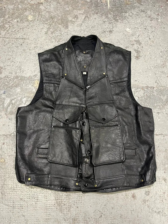 Archive Black Leather Avant-Garde Vest (M) mtAUtrs 0