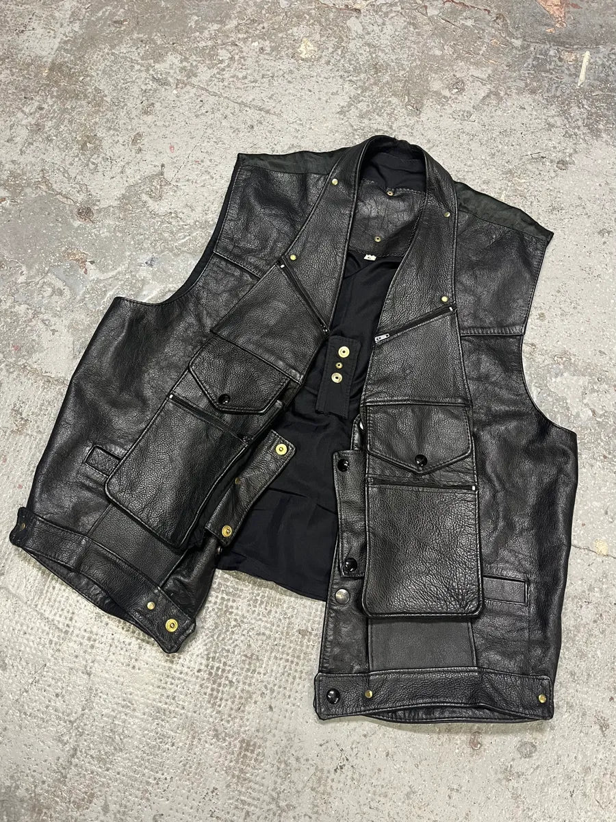 Archive Black Leather Avant-Garde Vest (M) mtAUtrs 1