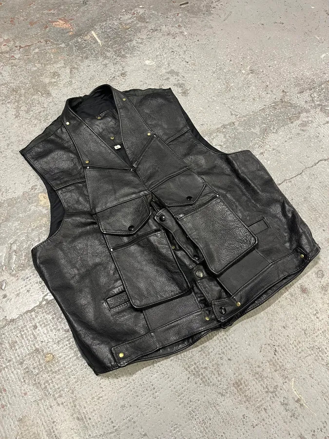Archive Black Leather Avant-Garde Vest (M) mtAUtrs 4