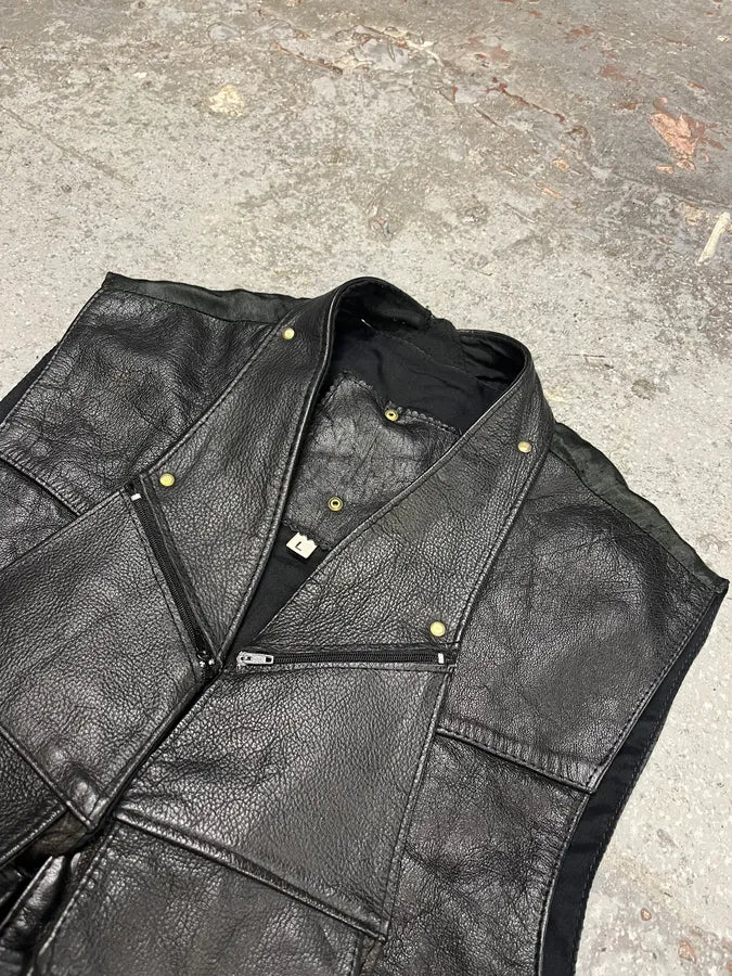 Archive Black Leather Avant-Garde Vest (M) mtAUtrs 5
