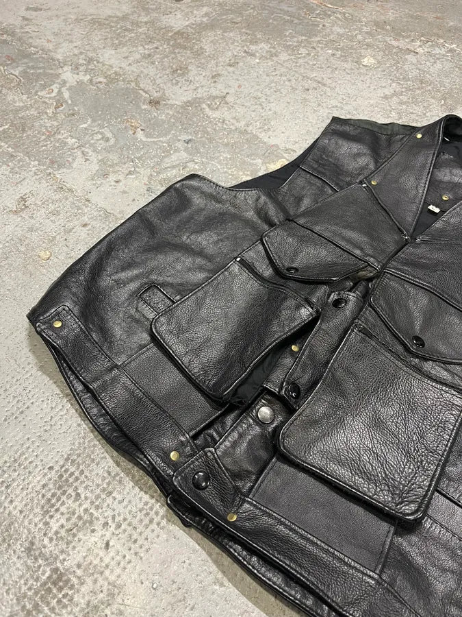 Archive Black Leather Avant-Garde Vest (M) mtAUtrs 7