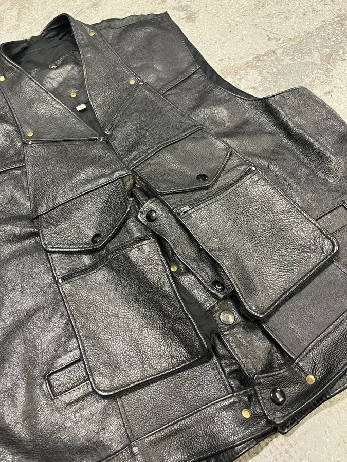 Archive Black Leather Avant-Garde Vest (M) mtAUtrs 8