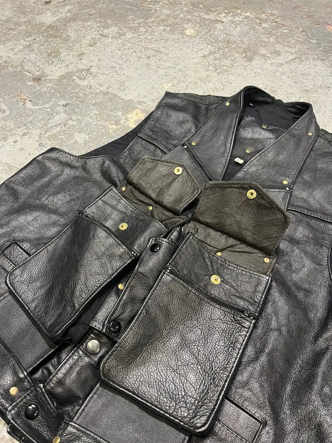 Archive Black Leather Avant-Garde Vest (M) mtAUtrs 9