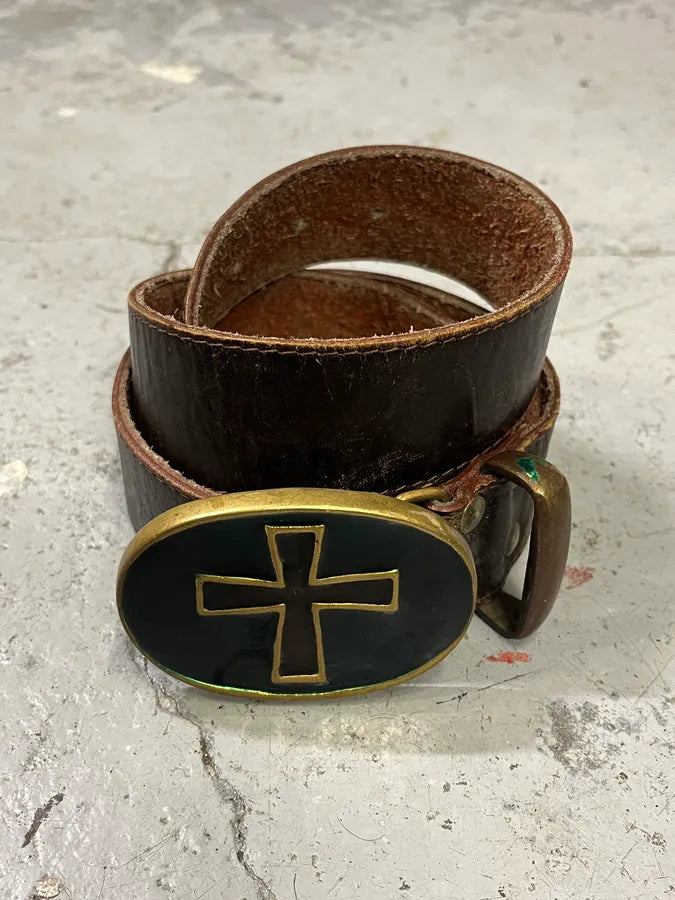 Archive Brown Eroded Faith Cross Leather Belt tMIgkNu 6