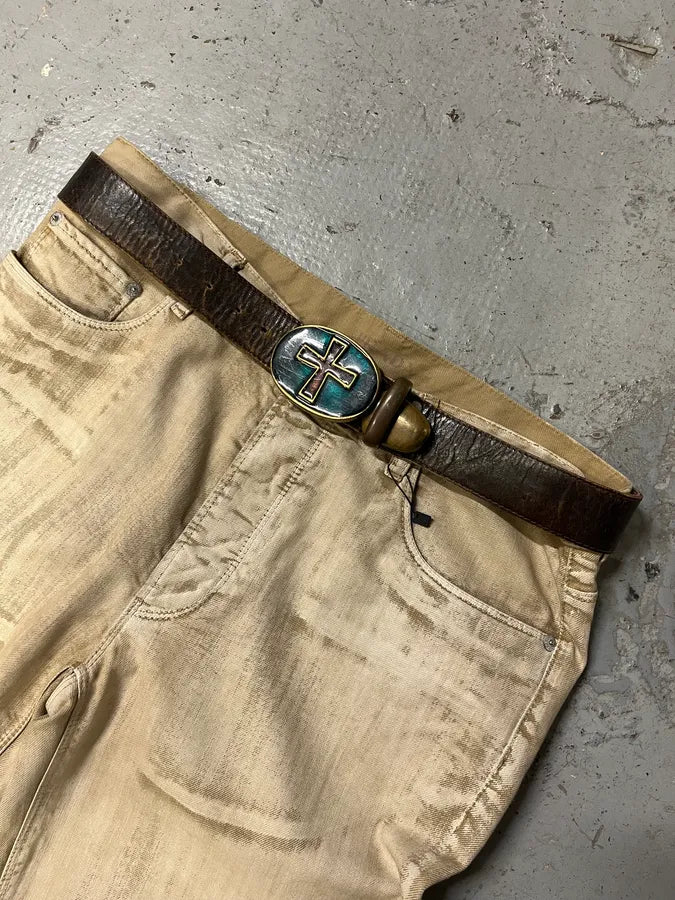 Archive Brown Eroded Faith Cross Leather Belt tMIgkNu 1