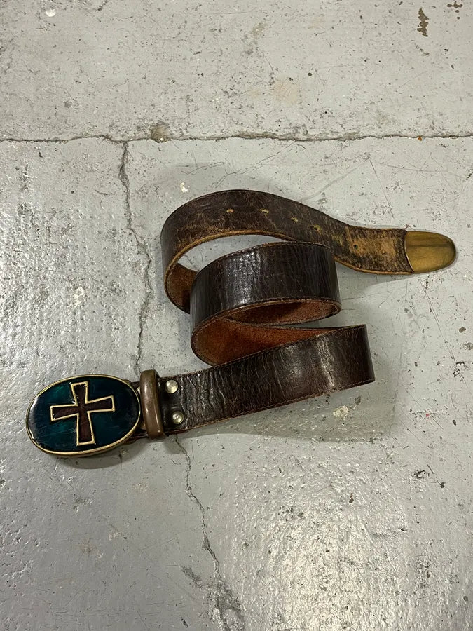 Archive Brown Eroded Faith Cross Leather Belt tMIgkNu 3