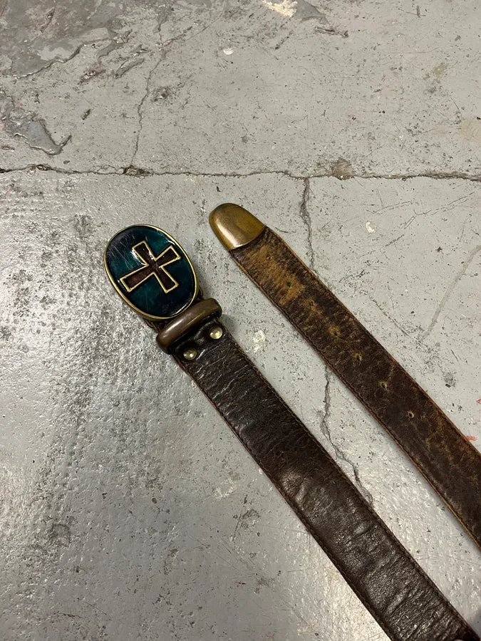 Archive Brown Eroded Faith Cross Leather Belt tMIgkNu 2