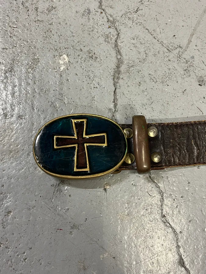 Archive Brown Eroded Faith Cross Leather Belt tMIgkNu 5