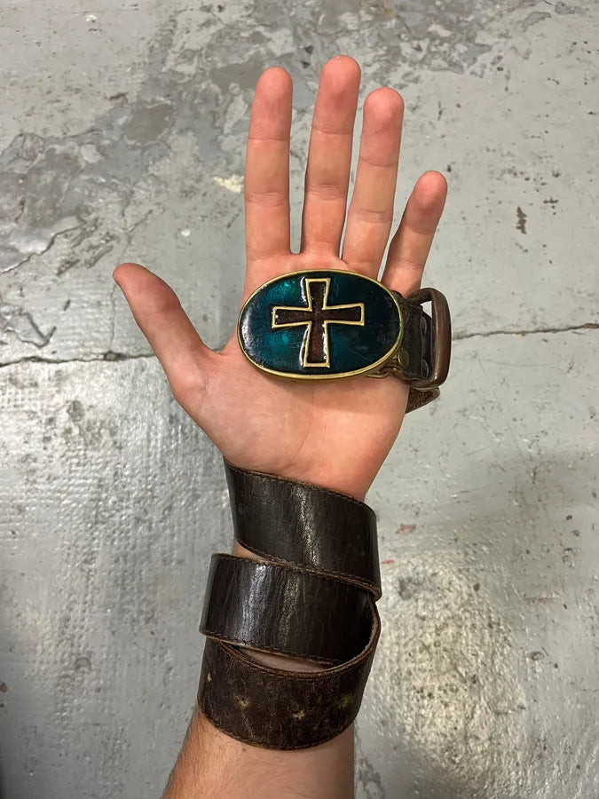 Archive Brown Eroded Faith Cross Leather Belt tMIgkNu 0