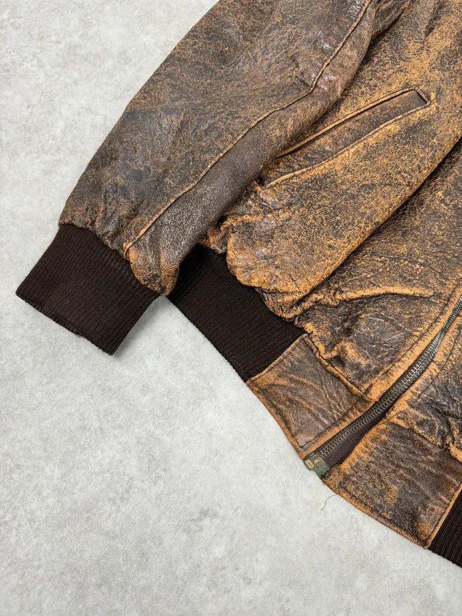 Archive Brown Eroded Leather Jacket with Detachable Sleeves kPhsyof 9