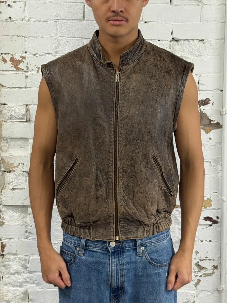 Archive Brown Eroded Leather Vest cOeshnf 0