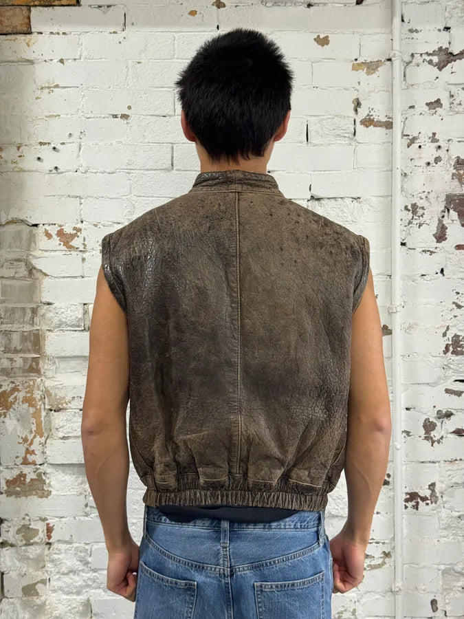 Archive Brown Eroded Leather Vest cOeshnf 1