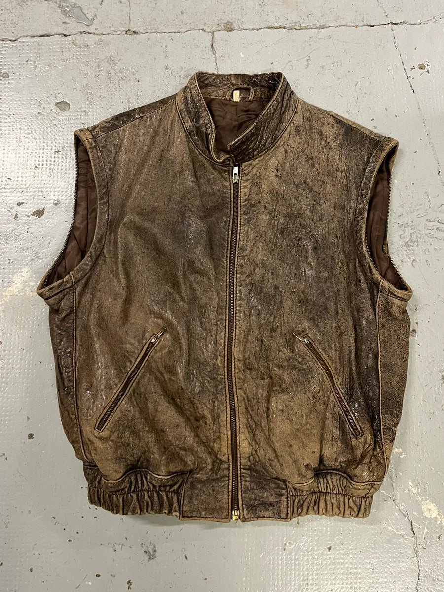 Archive Brown Eroded Leather Vest cOeshnf 2