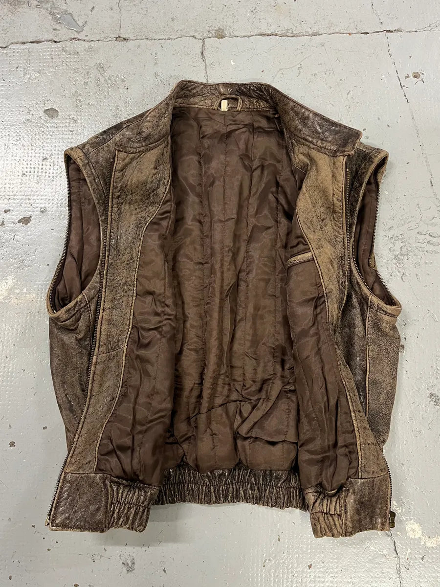 Archive Brown Eroded Leather Vest cOeshnf 3