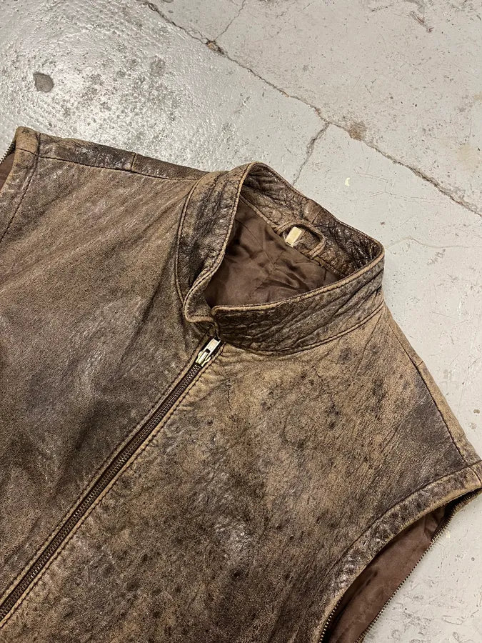 Archive Brown Eroded Leather Vest cOeshnf 4