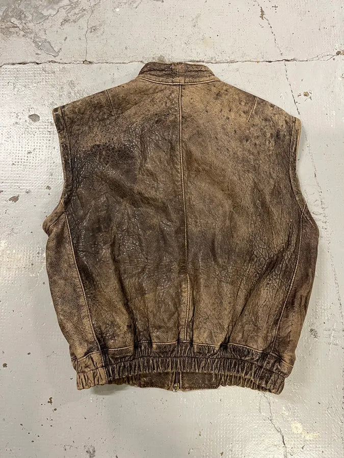 Archive Brown Eroded Leather Vest cOeshnf 5