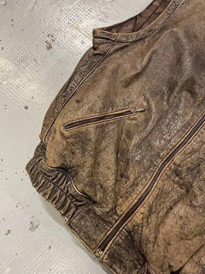 Archive Brown Eroded Leather Vest cOeshnf 6