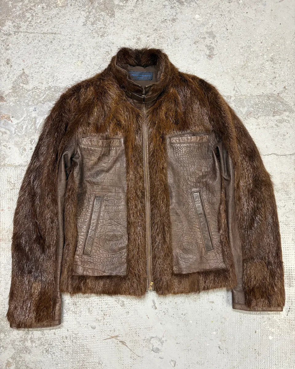 Archive Faux Fur Hybrid Brown Biker Leather Jacket xgjeOni 0