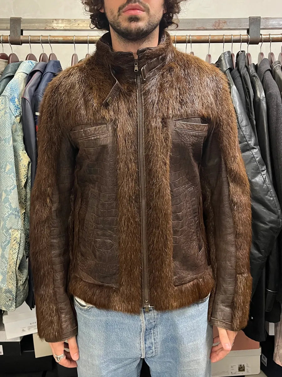 Archive Faux Fur Hybrid Brown Biker Leather Jacket xgjeOni 1