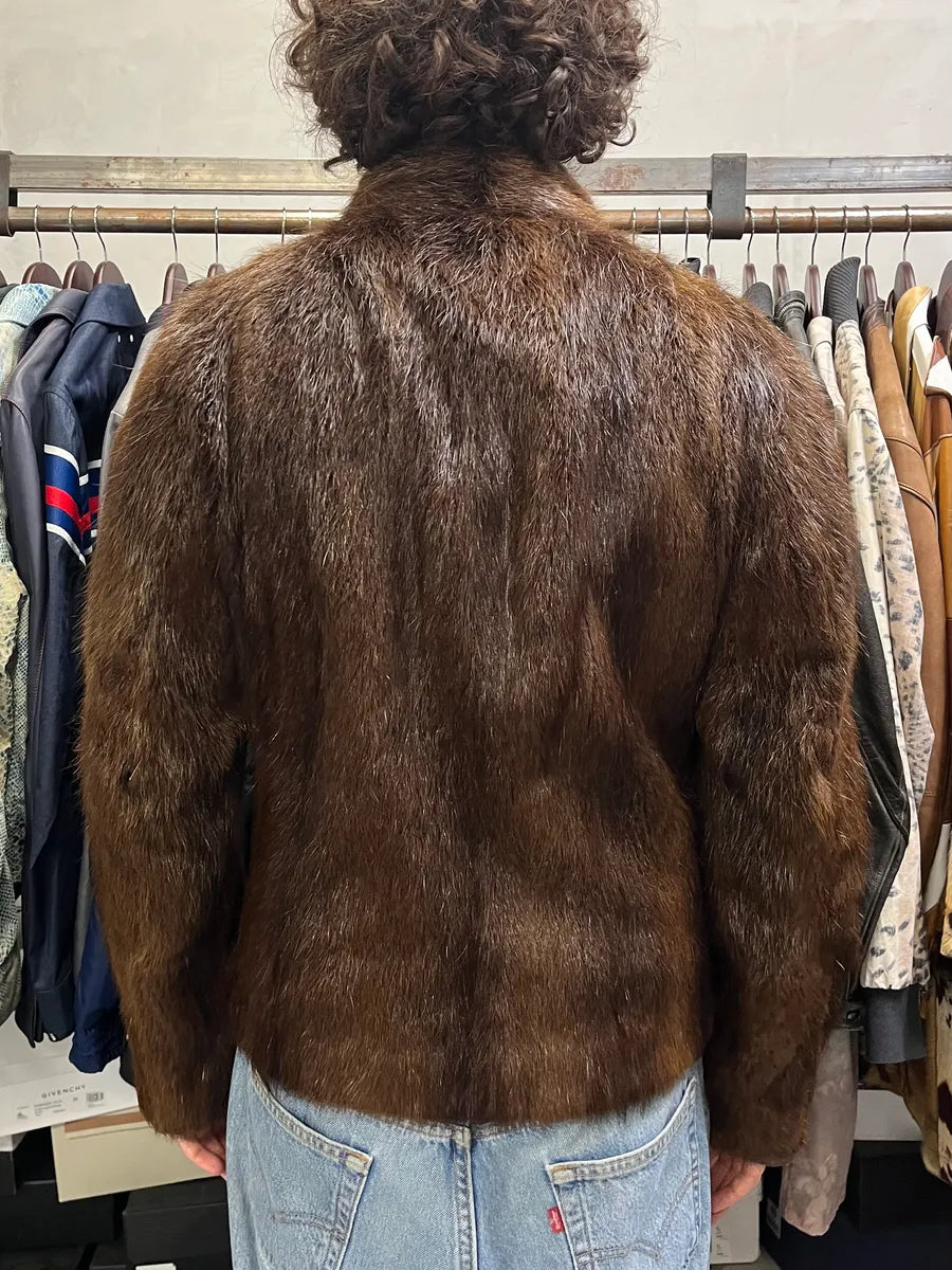 Archive Faux Fur Hybrid Brown Biker Leather Jacket xgjeOni 2