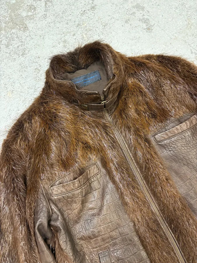 Archive Faux Fur Hybrid Brown Biker Leather Jacket xgjeOni 4