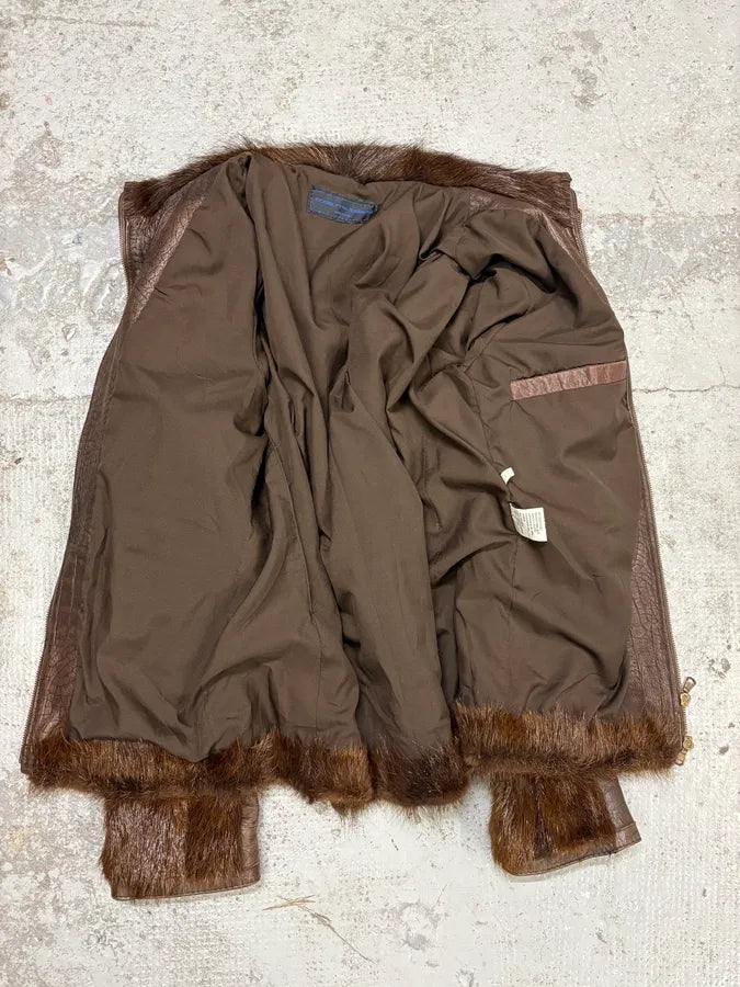 Archive Faux Fur Hybrid Brown Biker Leather Jacket xgjeOni 5