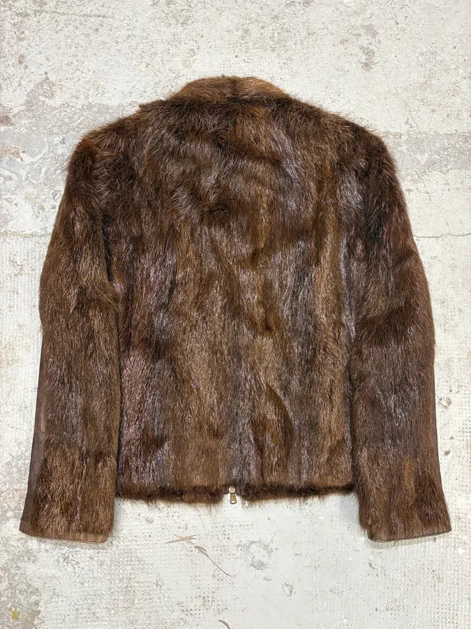 Archive Faux Fur Hybrid Brown Biker Leather Jacket xgjeOni 6