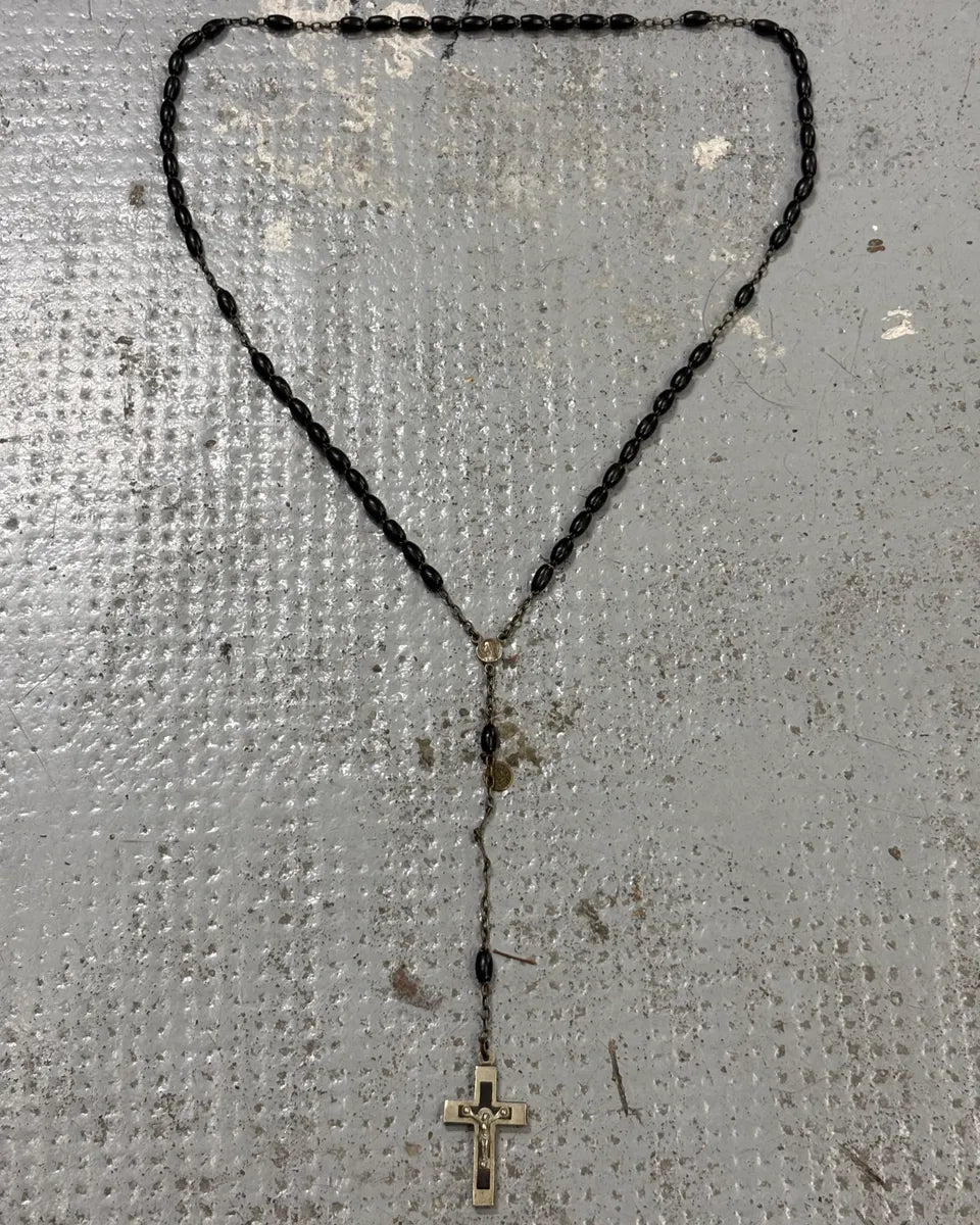 Archive Italian Black Beaded Cross Rosary FfHpern 0