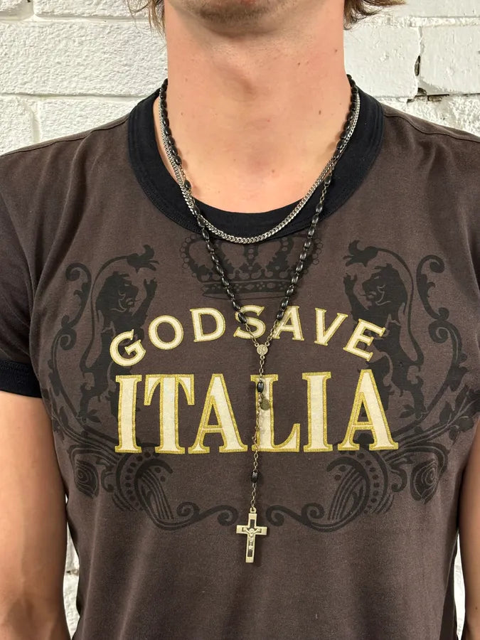 Archive Italian Black Beaded Cross Rosary FfHpern 1