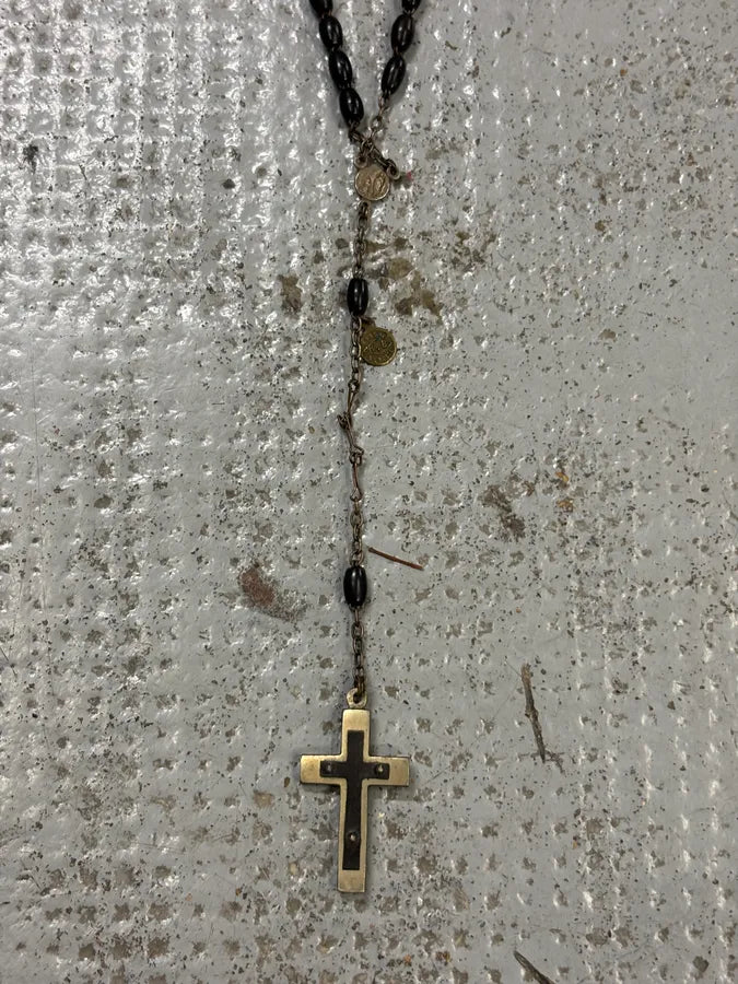 Archive Italian Black Beaded Cross Rosary FfHpern 4
