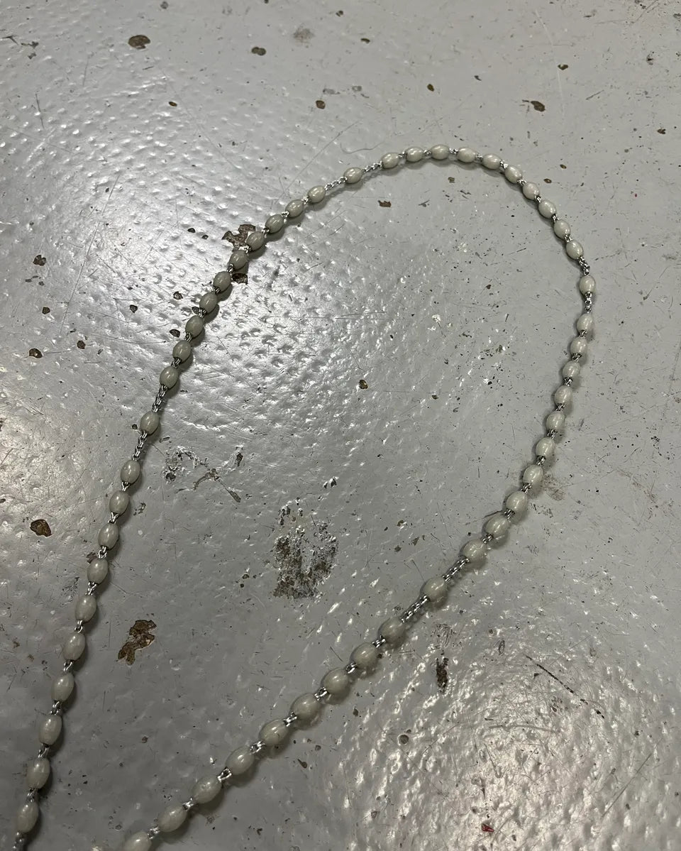 Archive Italian White Beaded Metal Rosary Cross Necklace JuWrgWI 3
